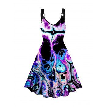 

Psychedelic Print Tank Dress O Ring A Line Casual Midi Dress, Multicolor
