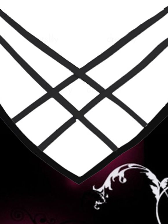 Haut à Bretelle Fine Ajustable en Treillis à Imprimé Papillon à Ourlet Asymétrique - Noir S