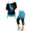 Plus Size Feather Print Oblique Shoulder Cinched Ruched Long Tops and Ombre Capri Leggings Casual Outfit - BLUE L