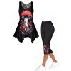 Ensemble de Débardeur Asymétrique à Imprimé Champignon à Col en U et Legging Capri - multicolor S