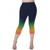 Plus Size Rainbow Print Capri Leggings Elastic Waist Cropped Leggings - DEEP BLUE 5X