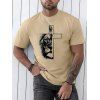 T-shirt Décontracté Motif de Lion Croisé à Manches Courtes à Col Rond - café lumière XXXL