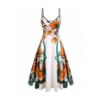 

Vacation Flower Print Sundress Spaghetti Strap Sleeveless A Line Dress, White