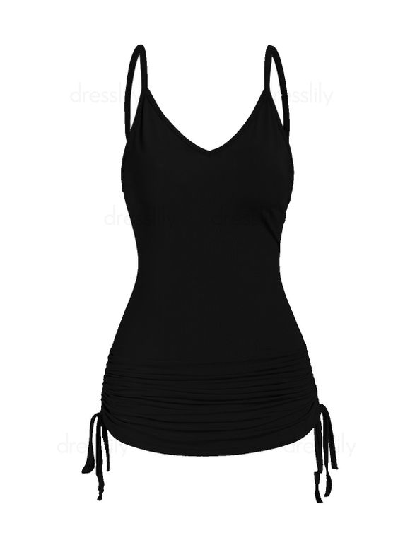 Ensemble de T-shirt à Imprimé Léopard à Epaule Dénudée à Volants et de Camisole Plissée à Bretelle Fine - multicolor S