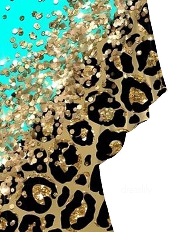 Ensemble de T-shirt à Imprimé Léopard à Epaule Dénudée à Volants et de Camisole Plissée à Bretelle Fine - multicolor S