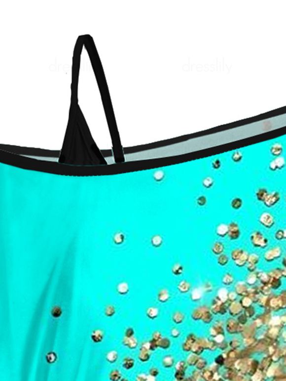 Ensemble de T-shirt à Imprimé Léopard à Epaule Dénudée à Volants et de Camisole Plissée à Bretelle Fine - multicolor S