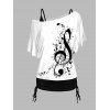 Ensemble de T-shirt à Imprimé Note de Musique à Col Oblique et de Camisole Longue Plissée - Blanc M