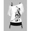 Ensemble de T-shirt à Imprimé Note de Musique à Col Oblique et de Camisole Longue Plissée - Blanc M