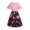 Plus Size Butterfly Print Adjustable Strap Mini Dress and Twist Tied Cropped Top Casual Outfit - LIGHT PINK 2X