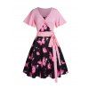 Plus Size Butterfly Print Adjustable Strap Mini Dress and Twist Tied Cropped Top Casual Outfit - LIGHT PINK 2X