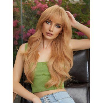 

Long Full Bang Wavy Capless Synthetic Wig, Camel brown