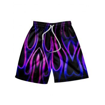 

Flame Allover Print Beach Shorts Drawstring Elastic Waist Casual Shorts, Black