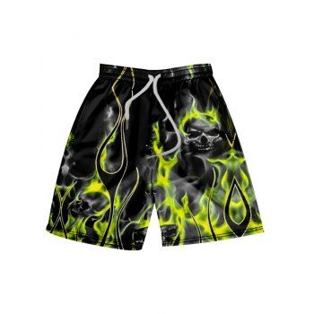 

Skull Fire Flame Print Gothic Shorts Elastic Waist Punk Shorts, Black