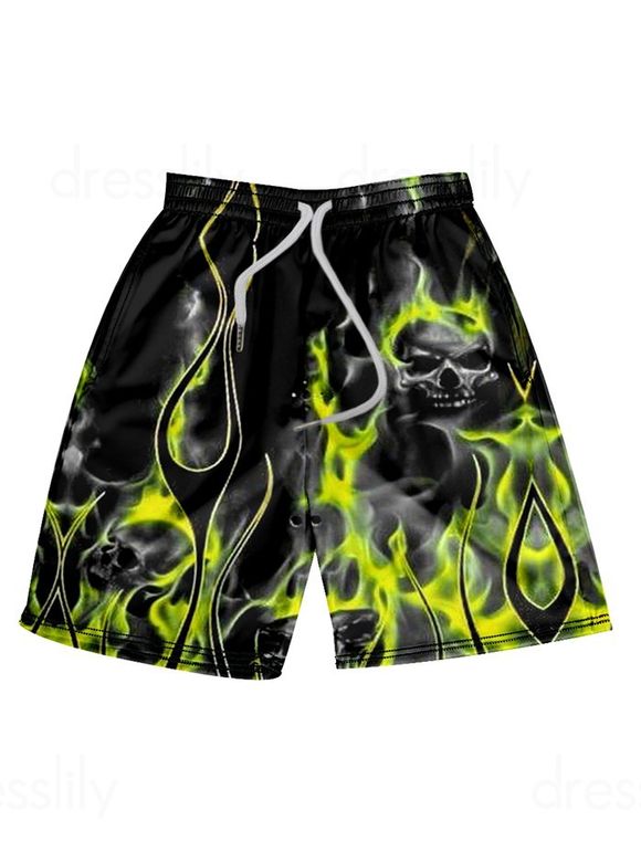 Short Gothique Punk à Imprimé Crâne en Feu à Taille Elastique - Noir M