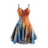 Robe Mi-longue Haute Basse à Imprimé Abstrait Coloré à Lacets à Bretelle Fine - multicolor S