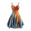 Robe Mi-longue Haute Basse à Imprimé Abstrait Coloré à Lacets à Bretelle Fine - multicolor S