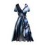 Tie Dye Print Surplice Dress Belted Asymmetrical Hem Midi Dress - BLUE L