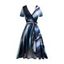 Robe Cahce-cœur Mi-Longue Ceinturée Teintée Imprimée à Ourlet Asymétrique - Bleu XL