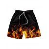 Short de Plage Décontracté à Imprimé Feu Taille Elastique à Cordon - Noir 4XL