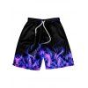 Short Décontracté à Imprimé Flamme à Taille Elastique à Cordon - Noir 4XL