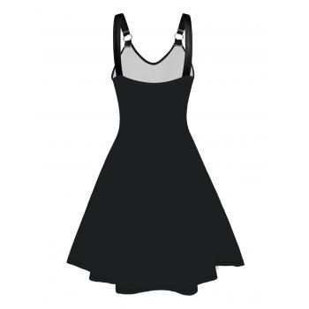 Skull and Rose Print Tank Dress O Ring A Line Casual Dress