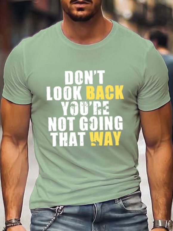 T-shirt à Imprimé Slogan en Coton Manches Courtes à Col Rond - Vert clair L