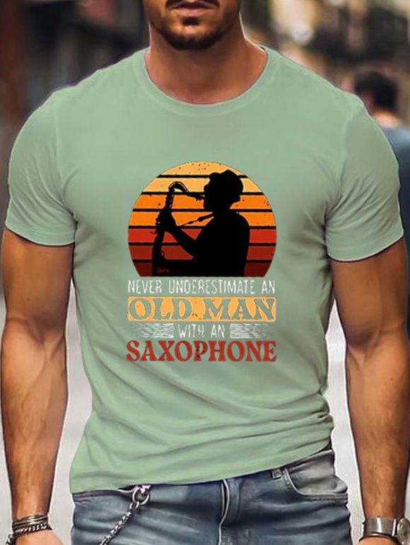 T-shirt Décontracté à Imprimé Slogan et Caractère à Col Rond en Coton - Vert clair XXL