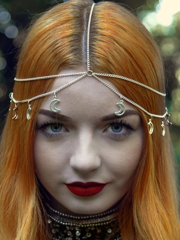 Accessoire pour Cheveux à Plusieurs Chaînes Motif Lune Style Vintage - d'or 