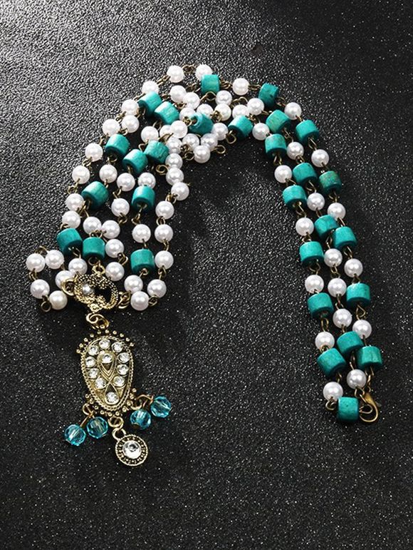 Accessoire de Cheveux Vintage Perlée avec Fausse Perle avec Strass - Bleu 