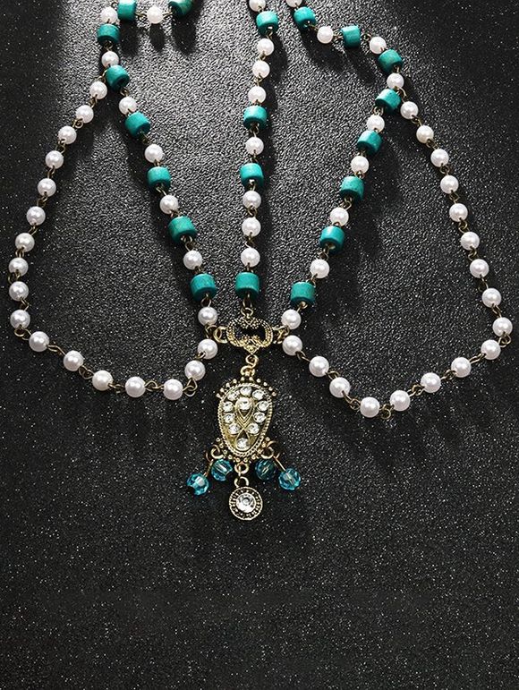 Accessoire de Cheveux Vintage Perlée avec Fausse Perle avec Strass - Bleu 