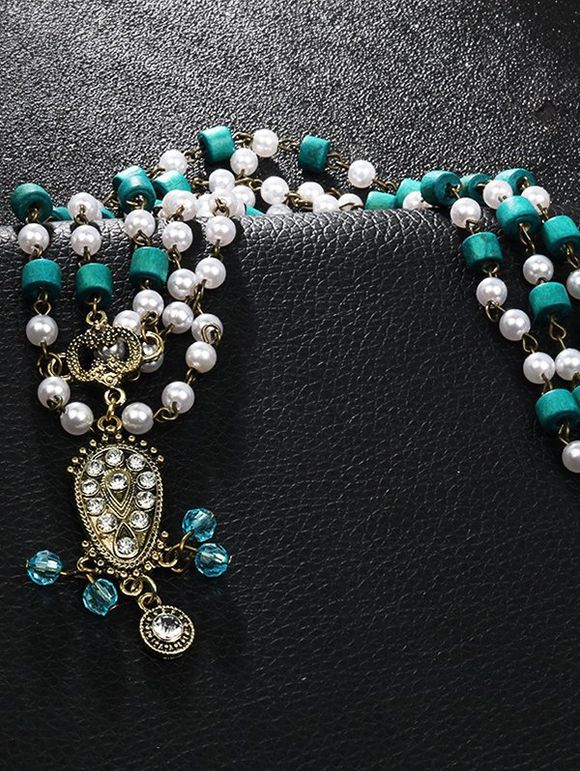 Accessoire de Cheveux Vintage Perlée avec Fausse Perle avec Strass - Bleu 