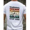T-shirt Décontracté à Imprimé Guitare et Slogan à Manches Courtes en Coton - Blanc XXL