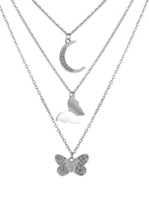 Rhinestone Butterfly Pattern Layered Metal Chain Necklace