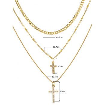 Layered Rhinestone Cross Pattern Chain Necklace