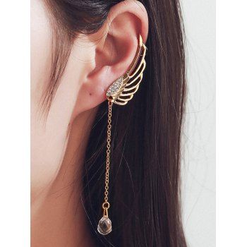 

Rhinestone Wing Waterdrop Hanging Single Clip Earring, Golden