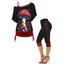 Ensemble de Tops Ruché à Col Oblique à Imprimé Champignon à Volants et Legging Capri Décontracté - multicolor S