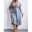 Plus Size Ruffles Dress Plain Color Frilled Cinched Textured Casual Midi Dress - LIGHT BLUE 2XL