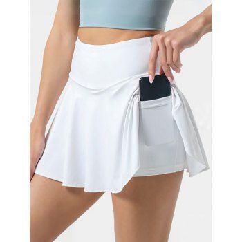 

Plain Color Sports Tennis Skorts Invisible Phone Pocket Mini Skorts, White