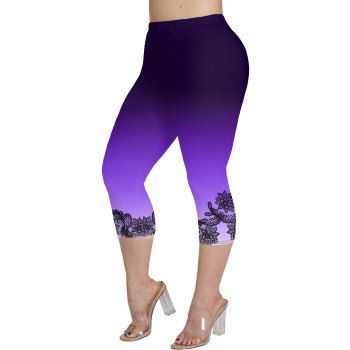 

Plus Size Ombre Capri Leggings High Waist Casual Cropped Leggings, Purple