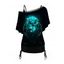 Ensemble de T-shirt Décontracté à Imprimé Fleur à Col Oblique et Camisole Longue Plissée - Noir XXL