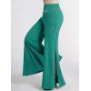 Pantalon Fluide Décontracté Fendu en Couleur Unie à Chaîne à Taille Haute - Vert profond XXL