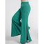 Pantalon Fluide Décontracté Fendu en Couleur Unie à Chaîne à Taille Haute - Vert profond XXL