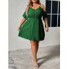 Plus Size Crinkle Dress Cold Shoulder Adjustable Spaghetti Strap Flowy Mini Dress - GREEN 1XL