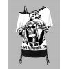 Skull and Slogan Print Oblique Shoulder T Shirt and Cinched Ruched Tank Top Set