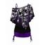 Ensemble de T-shirt à Imprimé Crâne à Epaule Oblique et Camisole Longue Ruché - Noir XXL