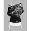 Ensemble de T-shirt Ailes et de Croix à Col Oblique à Volants et de Camisole Longue - Noir L