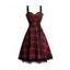 Mini Robe Gothique à Imprimé Carreaux à Lacets Ourlet en Dentelle à Volants - Rouge foncé S