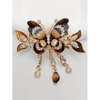 Butterfly Shape Rhinestone Tassel Hair Clip, Coffee