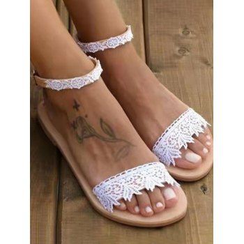 

Lace Flat Heel Ankle Strap Beach Vacation Sandals, White