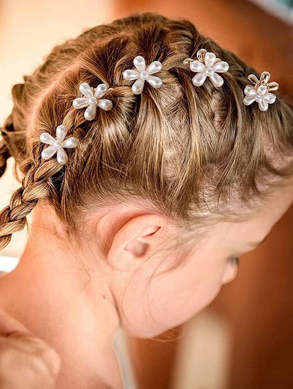 8 Pièces Mini Pinces à Cheveux en Forme de Griffe avec Fausse Perle - Blanc 